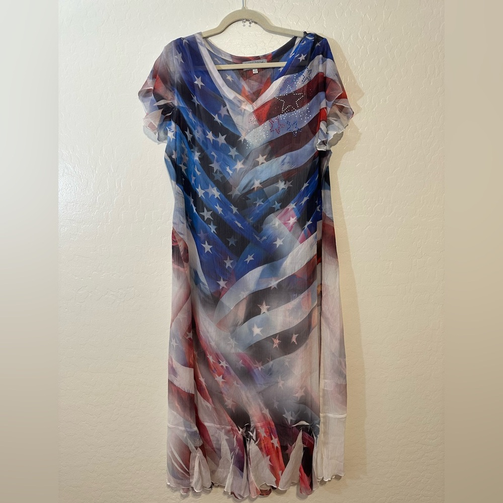 Patriotic Star-Patterned Maxi Dress